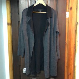 Tahari long open front black and grey sweater